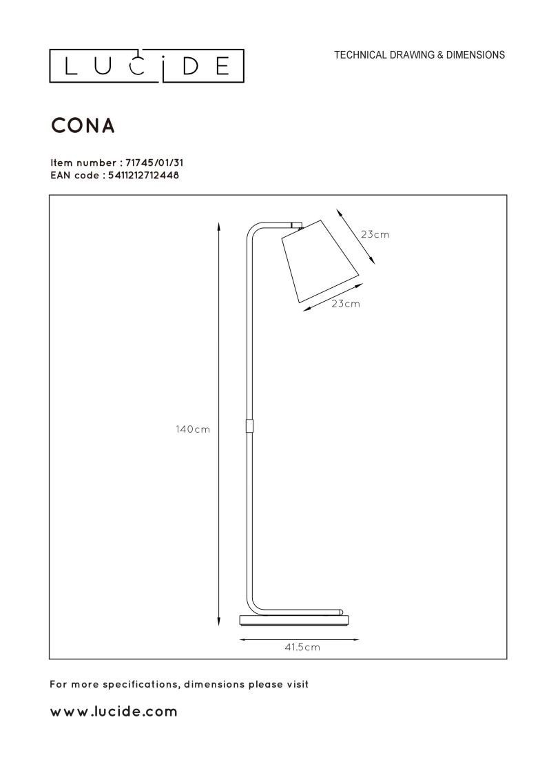 CONA - Stojace svetlo - E27 L38 W21 H140cm -Biela